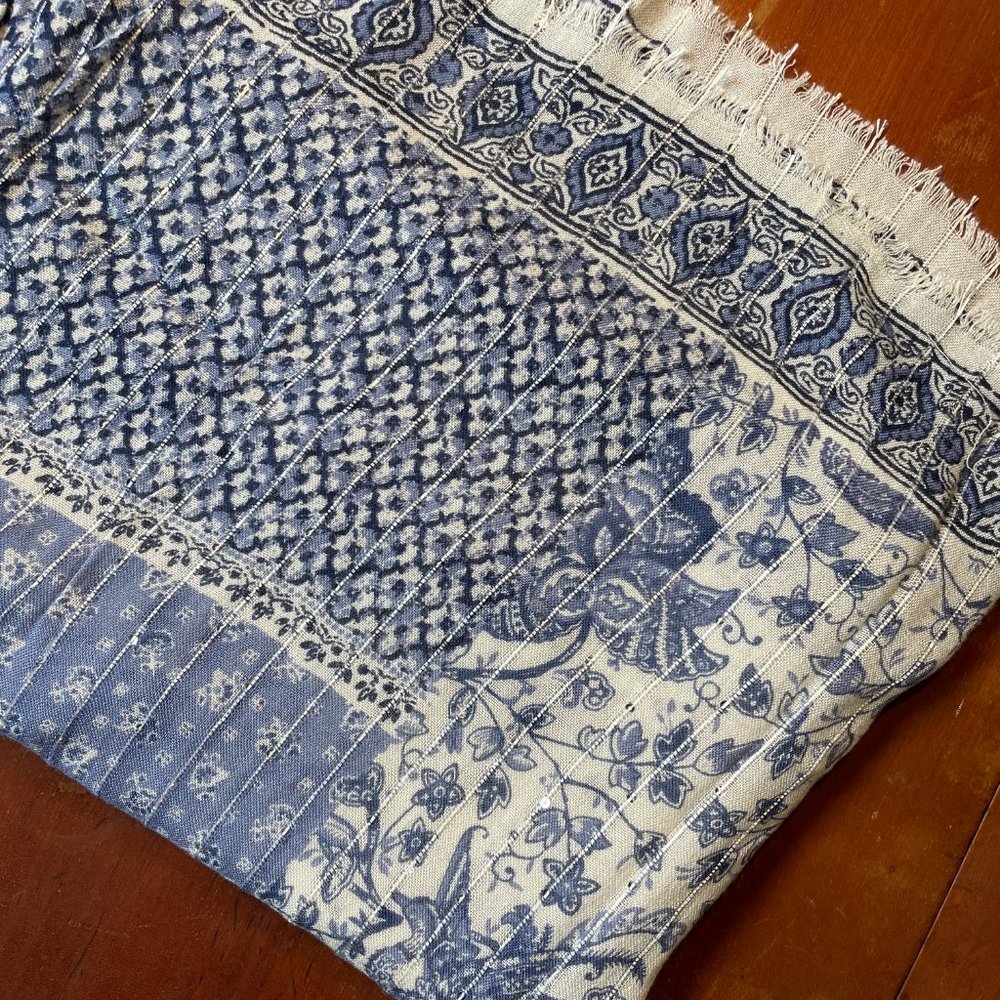 Blue floral shawl with rhinestones